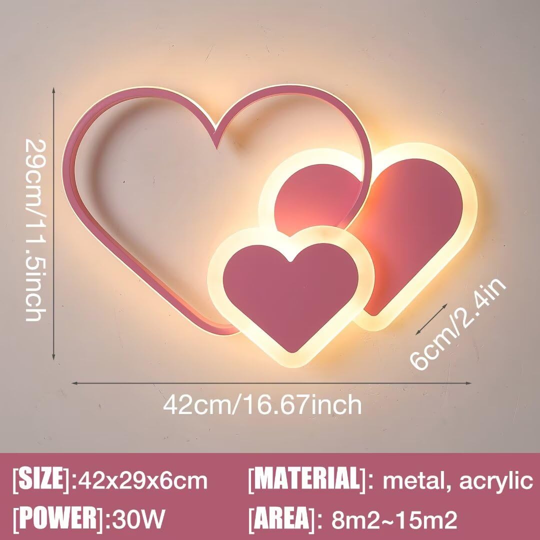 Lampa sufitowa LED 3D stereoskopowe serca 30 W różowa