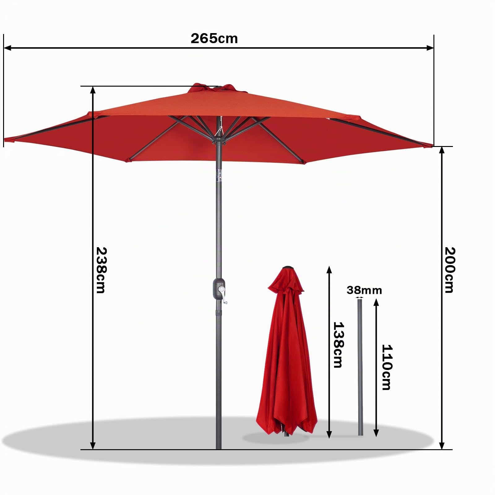 Angel Living 270cm Parasol Manivelle Inclinable Parasol de Jardin, Empêche de La Lumière Solaire Directe et Anti-ultraviolet, Parasol pour Patio et Jardin, Toile pour Balcon Patio Terras