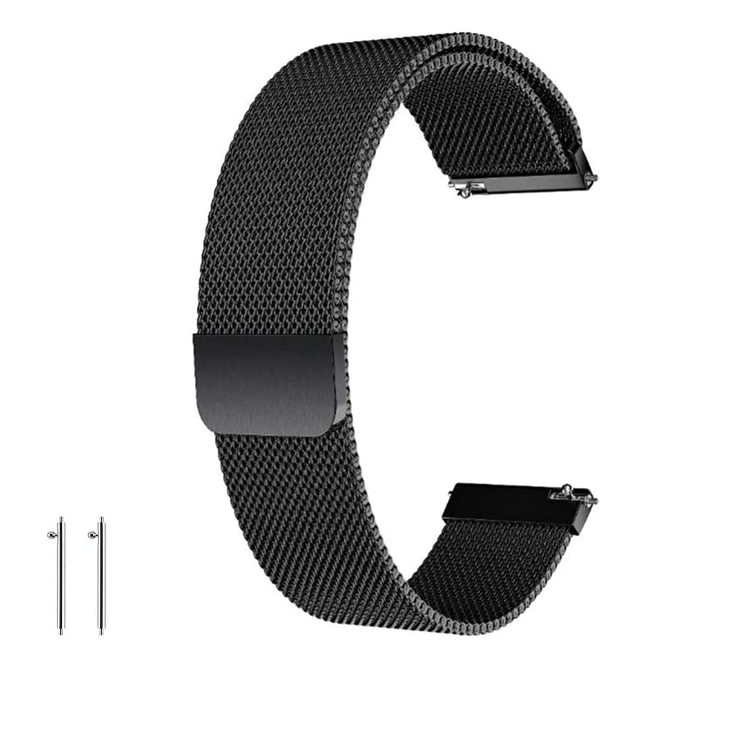 ZHjuju Correa de Reloj de Liberación Rápida,Correa de Reloj de Metal Tejido de Malla con Cierre Magnético Correa Universal Pulseras de Reloj Inteligente para Hombres, Mujeres, 22 mm, Negro.