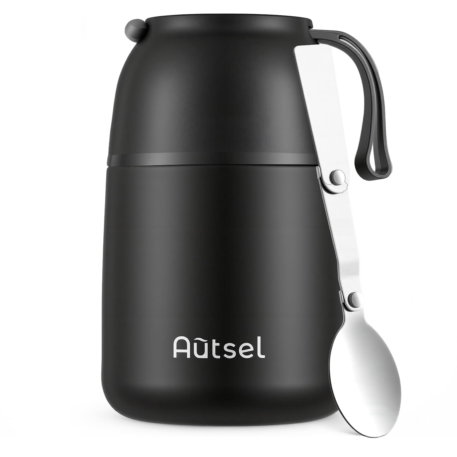 Autsel Food Flask for Cold/Hot Food, 500ml Thermal Soup Flask, Insulated Food Container, Stainless Steel Food Jar with Folding Spoon - Keep 12h Cold & Hot