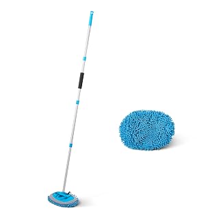 Amazon Basics Car Wash Brush with Long Handle, Scratch-Free Microfiber Mop Mitt, Swivel Head, Detachable Head, Extends to 62 inches with 4 Poles, for Car RV Truck, Blue - Amazon product rated Grade A
