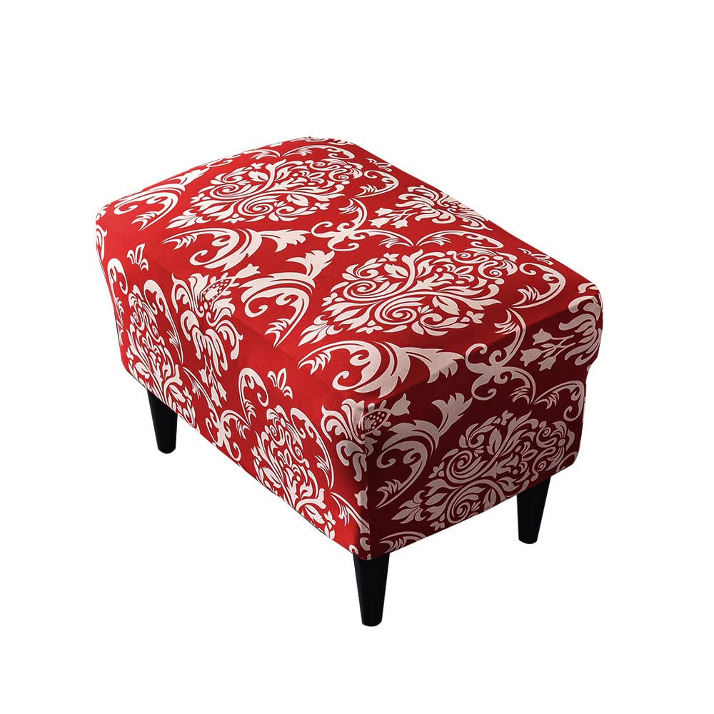 Highdi Baroque Style Ottoman Cover Rectangle Polyester Spandex, Stretch Footstool Slipcover, Stool Protector Cover With Elastic Bottom, Dustproof Removable Washable Footrest Pouffe Covers