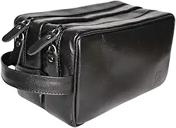 Necessaire de Couro 100% Legítimo com Duas Divisórias Bolsa Organizadora para o Dia a Dia Elegante Preta e Marrom (Preta, 2 Divisórias)