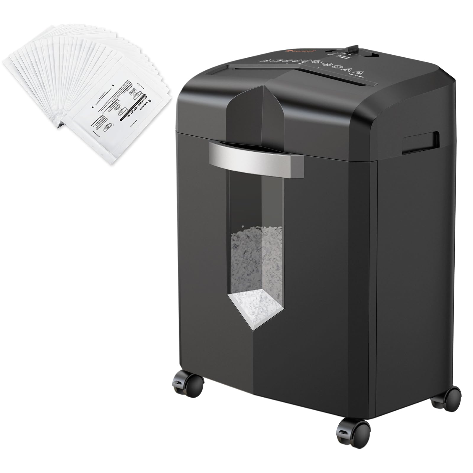Bonsaii 12-Blatt Partikelschnitt Aktenvernichter + 24 Ölpapierblätter Set, 60 Minuten Dauerbetrieb, Hochleistungs-Schredder für Home Office, Sicherheitsstufe P-4 Mikroschnitt, 4 Rollen & 16L Behälter