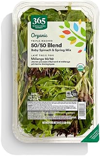 Organic 50/50 Baby Spinach & Spring Mix Blend, 16 oz - 365 by Whole Foods Market, Triple-Washed Fresh Greens