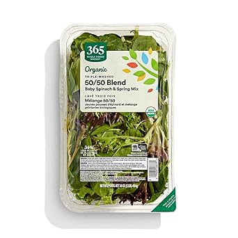 Whole Foods Market, Organic 50-50 Blend, Baby Spinach & Spring Mix, 16 oz