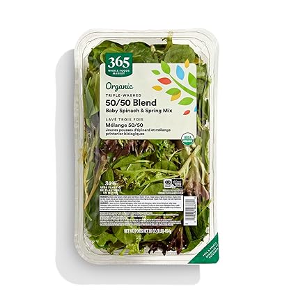 Whole Foods Market, Organic 50-50 Blend, Baby Spinach & Spring Mix, 16 oz