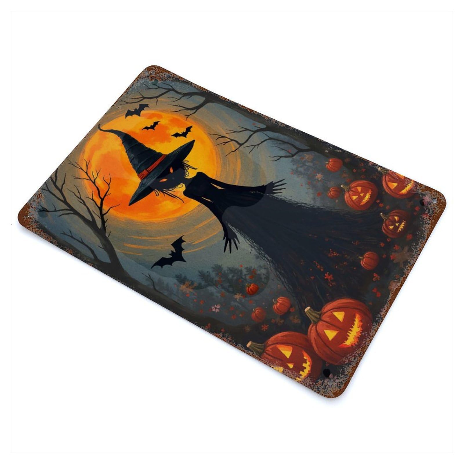 Halloween Witch Pumpkins Bats Retro Metal Sign 11.8"x7.9", Shabby Chic Decor for Garage, Pub Or Kitchen