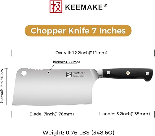 Miniatura 6 de KEEMAKE Cuchillo de carnicero de 7 pulgadas, cuchillo de carnicero con acero inoxidable de alto carbono 1.4116, cuchillo de carnicero resistente con