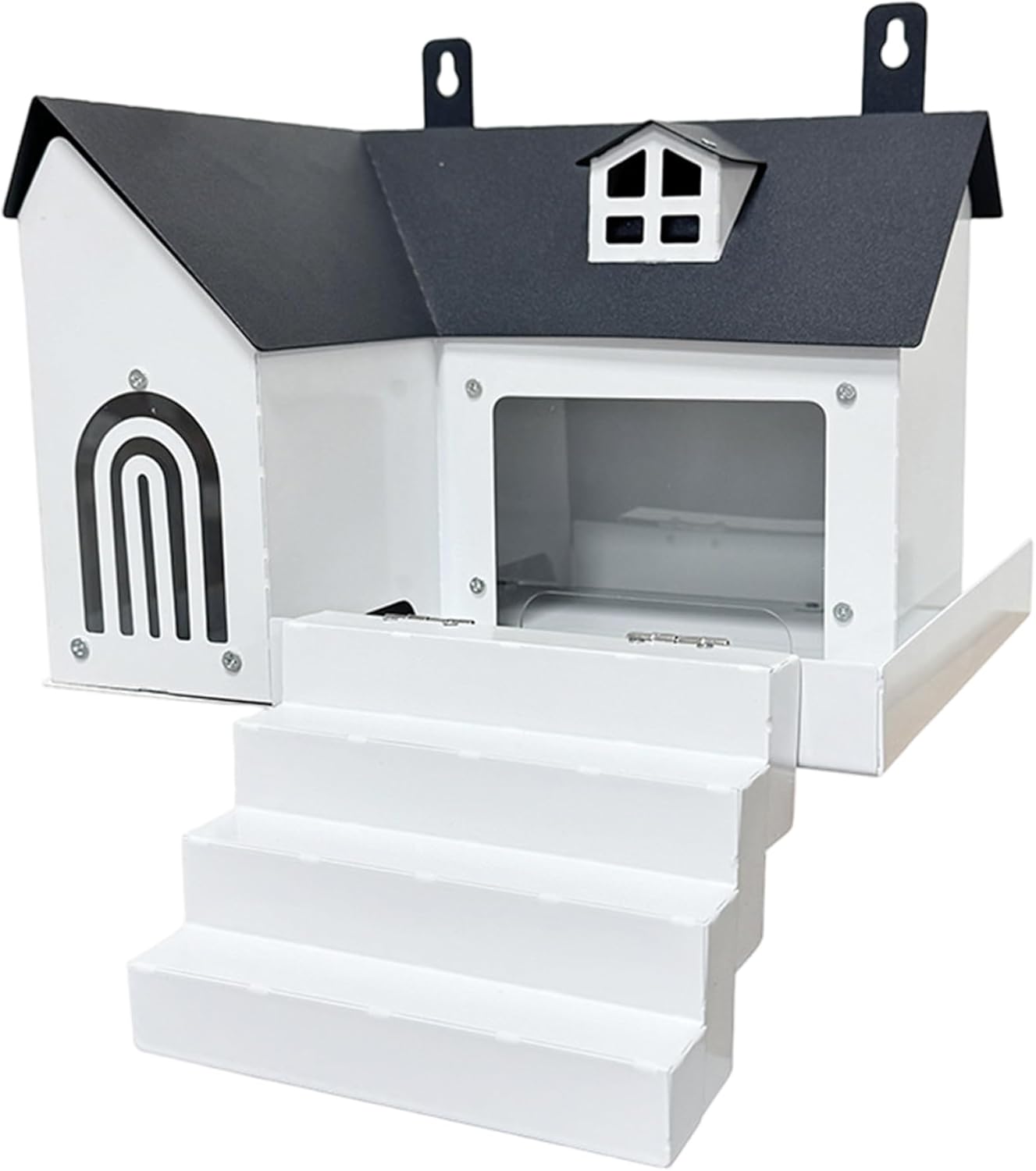 Iron Squirrel Feeder with Clear Window & Step – Squirrel Houses for Outside for Backyard Garden Outdoor, 9.4×7.3×6.4