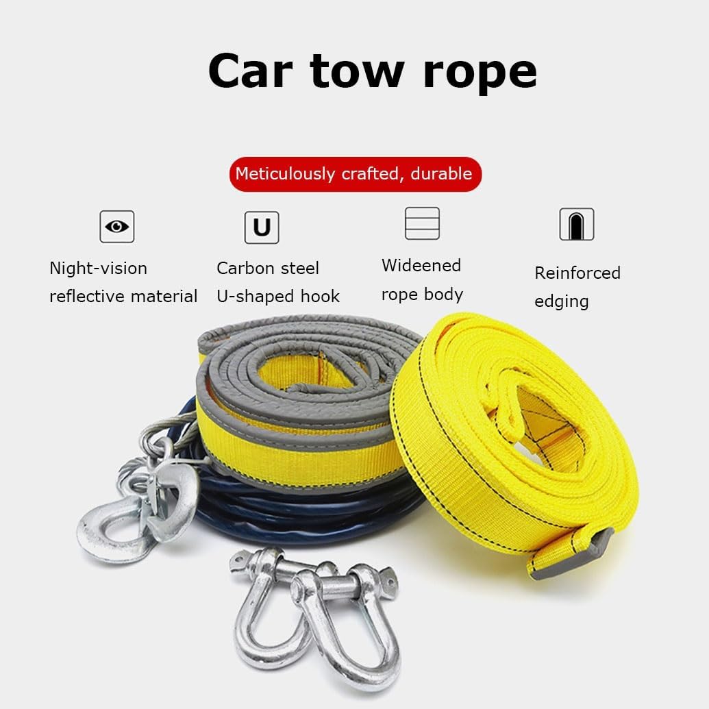 Tow Strap Heavy Duty 3" X 26Ft - 17636 LBS Break Strength 3/4 D Ring Shackles (2pcs) Emergency Recovery Strap Tow Rope for Truck SUV ATV Offroad(Yellow,6m 3t)