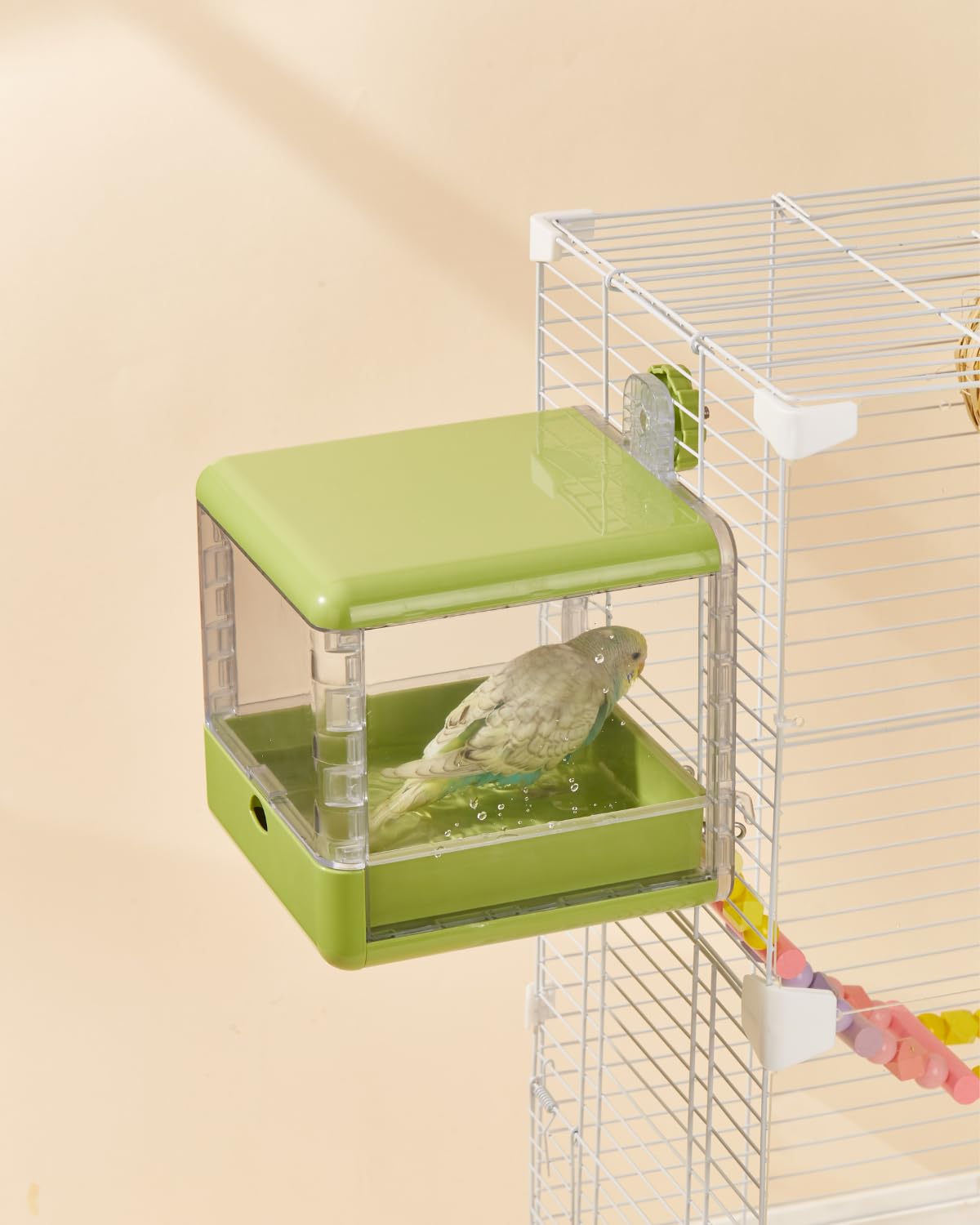 septillar Bird Feeder and Bath for Cage, Hanging Bird Bathtub Bath Shower Box Bowl, Bird Cage Accessories Suitable for Small Medium Birds, Parrots, Lovebirds, Finches, Parakeets, Mannikin (White) - image 8
