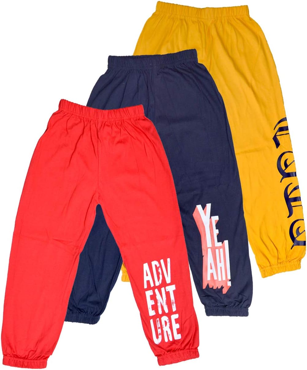 Boy's Regular Fit Cotton Printed Track Pants (Pack of 3)