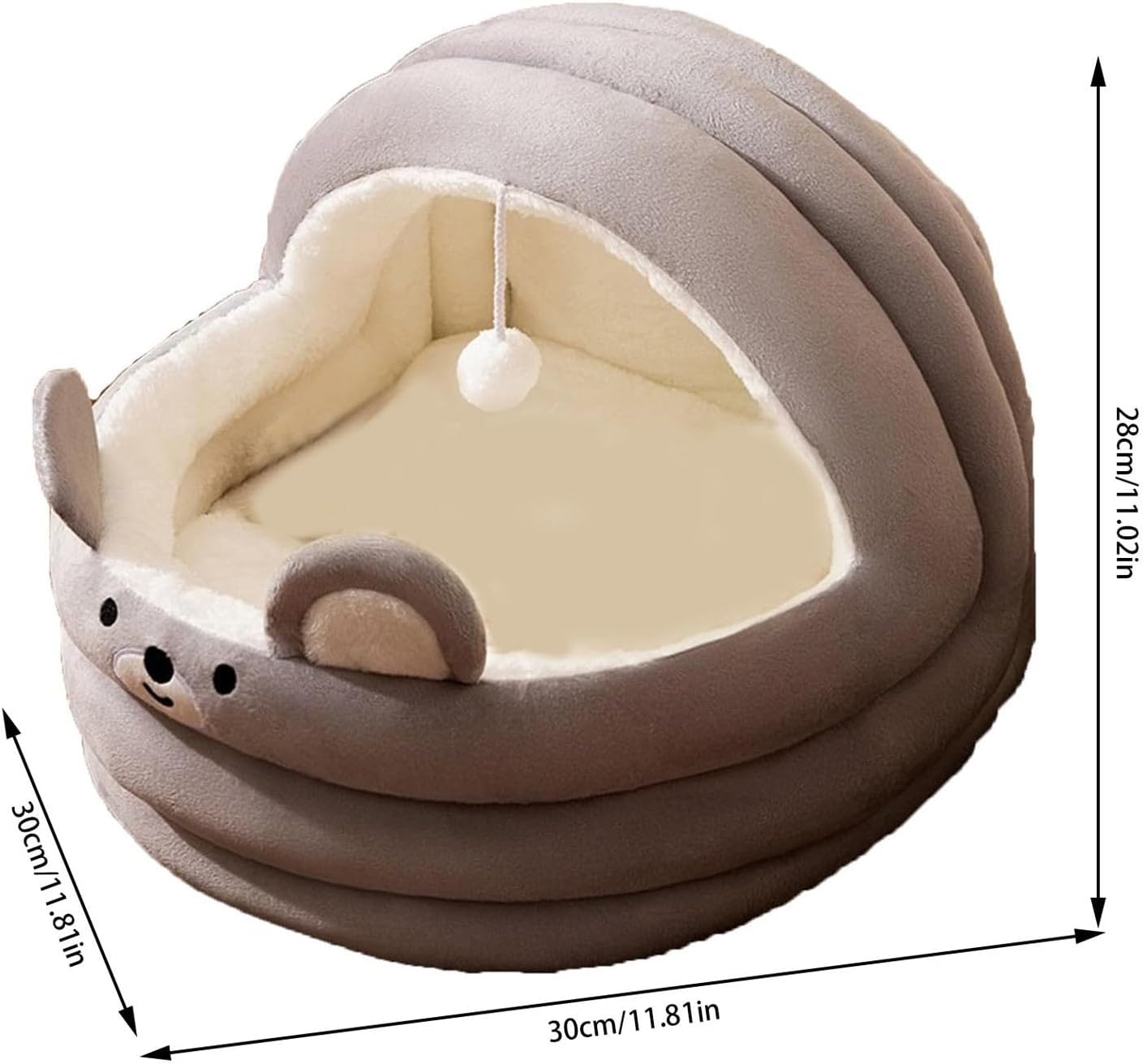 Cat/Small Dog Bed - Rabbit-Shaped Cave With Anti-Slip Bottom, Hanging Toy, Removable Cotton Pad, Super Soft Calming Pet Sofa (Gray, Small)