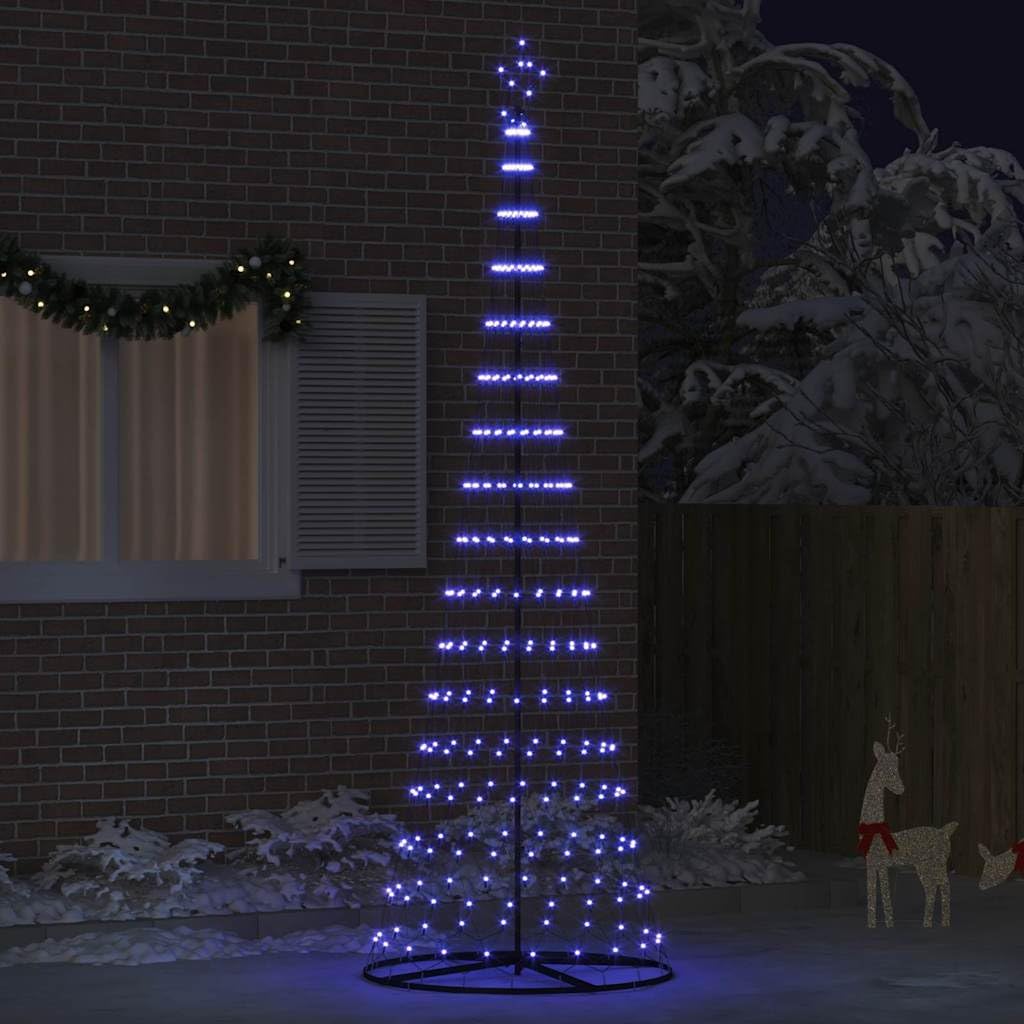 Choinka LED niebieska, wysokość 302,5 cm, metalowa ze stojakiem, 8 trybów świecenia, do użytku wewnątrz i na zewnątrz, 350 diod LED, trwała