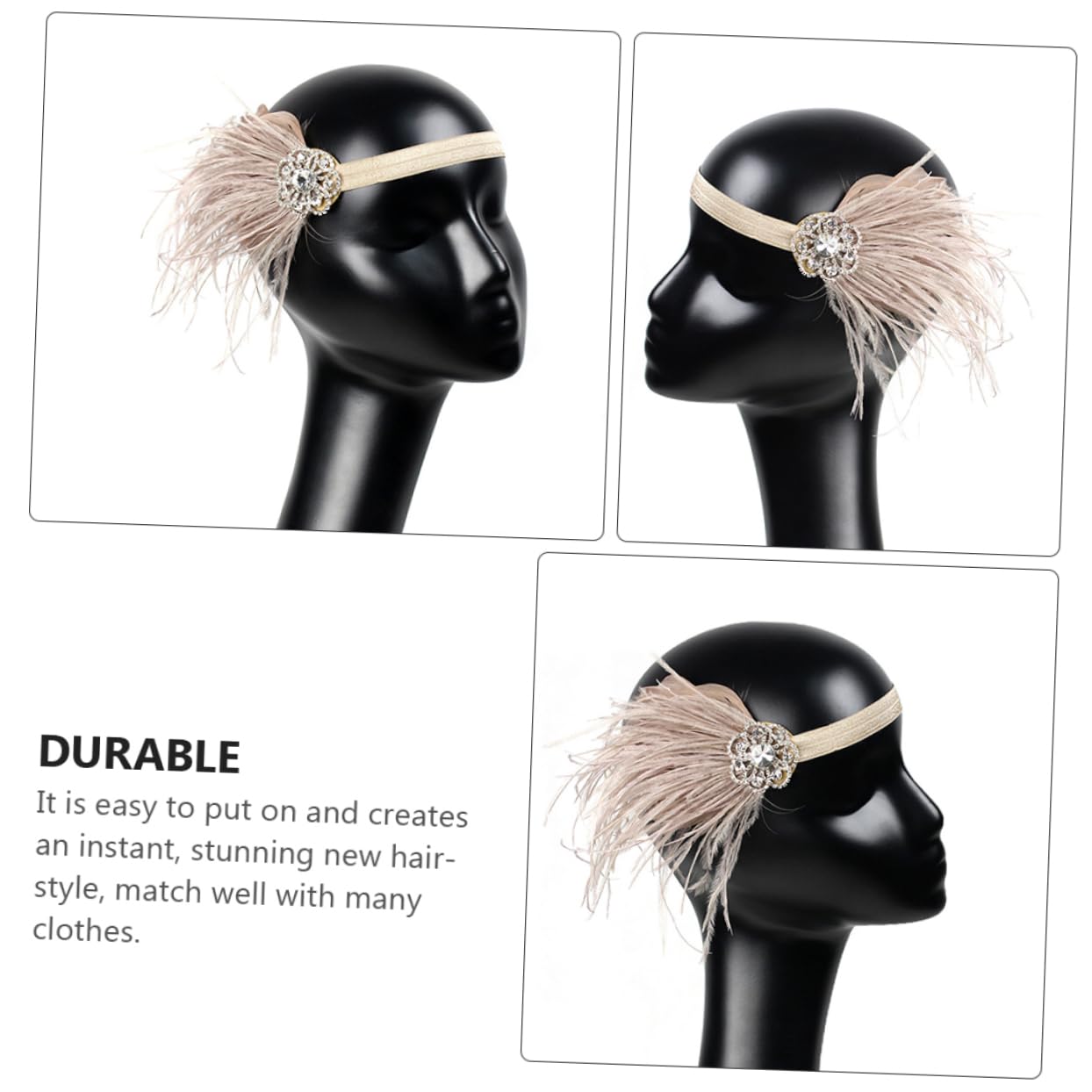 DOITOOL 2stücke Vintage Haarschmuck Mit Diamanten Und Federn Eleganter Haarreif Für Bräute Hochzeits-accessoire Nude Perfekter Kopfschmuck Für Besondere Anlässe