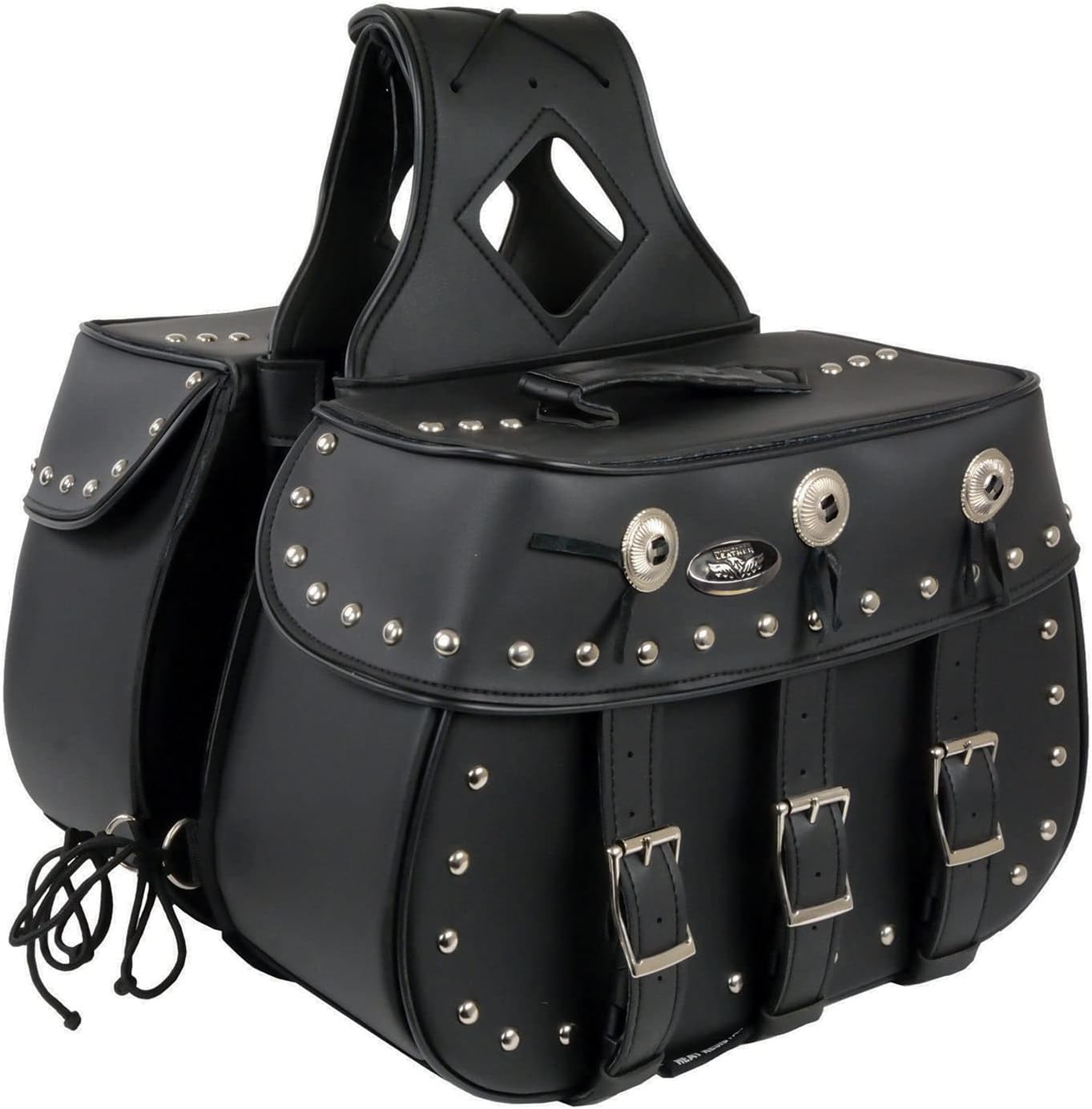 Milwaukee Leather Studded Throw-Over Motorcycle Saddlebags – Synthetic Leather – Universal Fit – Zip-Off - Large