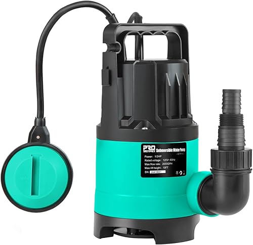Miniatura 6 de Bomba de sumidero de 2000 GPH, bomba de agua sumergible Prostormer de 12 HP con interruptor de flotador automático, bomba de utilidad portátil para