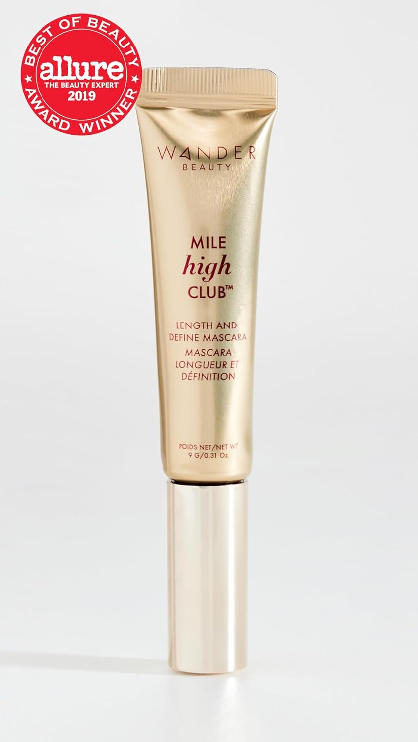 Wander Beauty Mile High Club Length + Define Black Mascara - Smudge-Proof, Lash Lengthening Mascara for a Full, Fanned Out Effect - Castor Oil + Peach Leaf Conditions & Strengthens - 0.31 fl oz