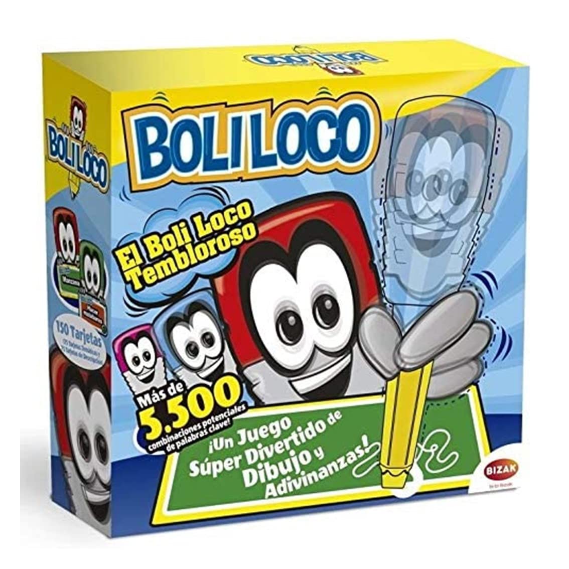 Bizak Boli Loco, Juego de adivinanzas con bolígrafo vibrador y Temporizador, Incluye 150 Tarjetas con más de 5.500 Palabras, Juego Familiar para reír y Dibujar, +6 años (63391801)