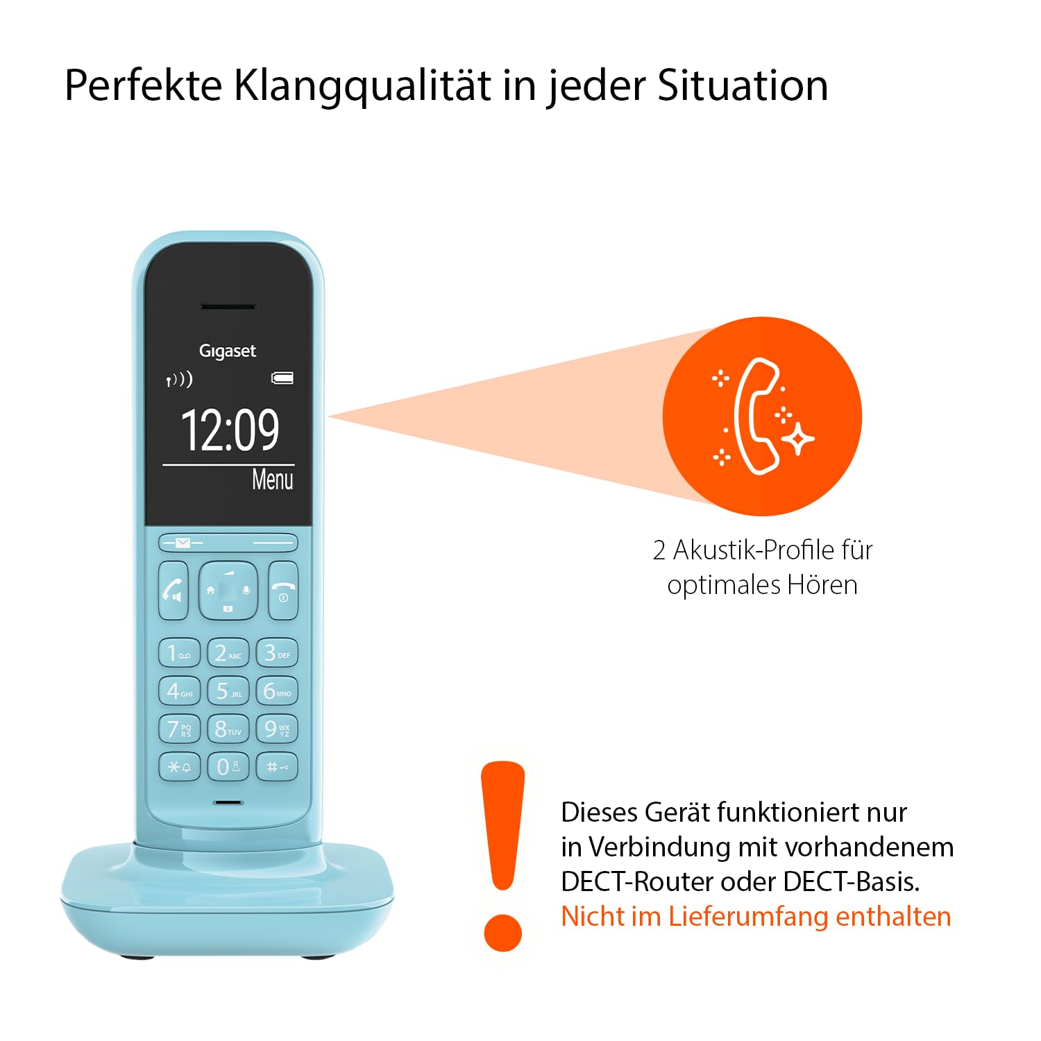 Gigaset CL390HX - Design DECT-Mobilteil mit Ladeschale - Fritzbox-kompatibel - Schnurloses Telefon für Router und DECT-Basis - Direktwahlfunktion - Schutz vor unerwünschten Anrufen, purist blue