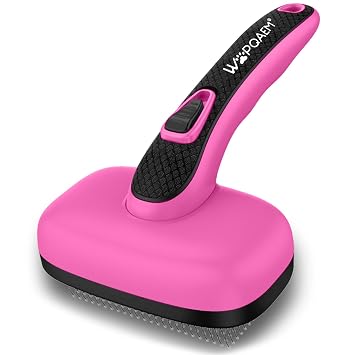 Self Cleaning Slicker Brush for Dog and Cat Shedding, Pink | Skin Friendly Deshedding Brush for Short or Long Haired Dogs & Cats, One-Click Retractable for Easy Cleaning Flying Hair