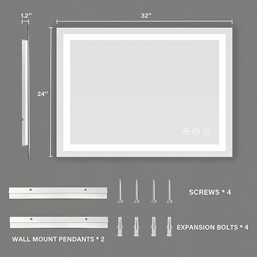 Miniatura 8 de Butylux Espejo de baño LED de 32 x 24 pulgadas con regulable, regulable continuamente, antiniebla, espejo de baño iluminado para montar en la pared