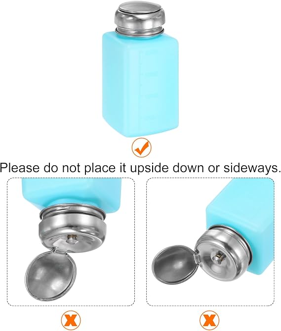 HARFINGTON 3pcs Solvent Alcohol Dispenser 200ml(6.8oz) Press Type ESD Safe Anti-Splash Liquid Dispenser Pump with Sealing Stainless Steel Lid for Acetone Cleanser, Polish Remover, Blue