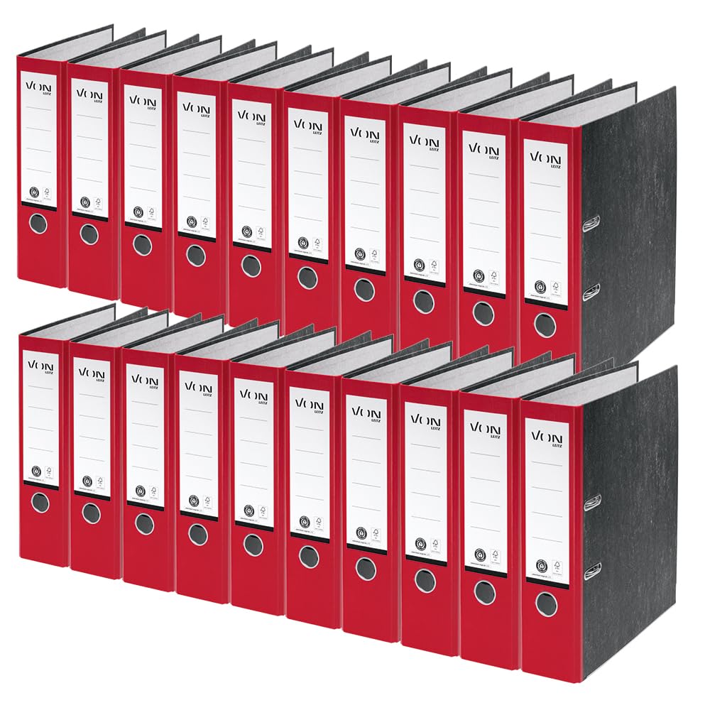 Von Leitz 10530025 A4 Folder 100% Recycled Paper 80 mm Spine Width for 600 Sheets Blue Angel & FSC Certified for School Study & Home Red