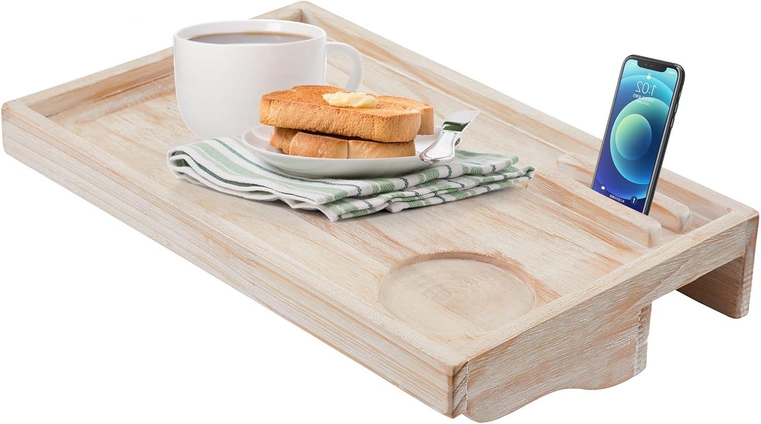 Vesuna Bed Tray Table, Wood Clip on Nightstand, Bedside Cup Holder