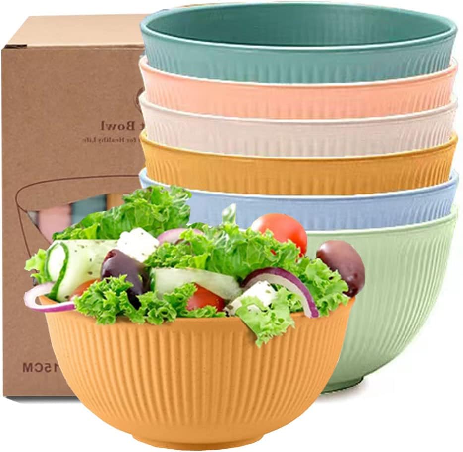 (Set of 6 Unbreakable Cereal Bowls 24 OZ Microwave and Dishwasher Safe BPA Free E-Co Friendly Wheat Straw Fiber Lightweight Bowl (Tableware)