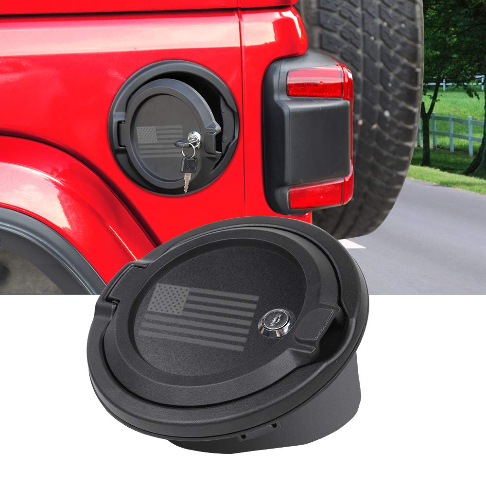JeCar Fuel Filler Cover Locking Gas Tank Door Aluminum Alloy Gas Cap Cover Exterior Accessories for 2018-2022 Jeep Wrangler JL JLU, US Flag
