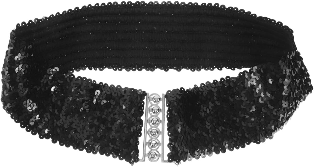 Sequin Belt Dance Belt Elastic Waist Belt for Women Sequin Waist Belt Womens Wide Waist Belt Wide Waist Belt for Women, Black