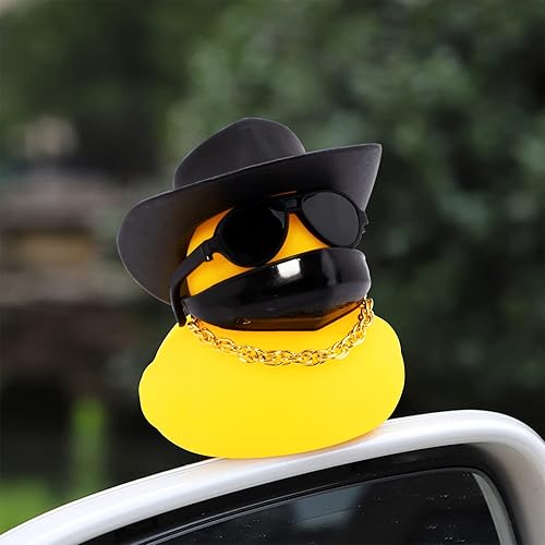 Miniatura 6 de wonuu Adornos de pato de goma para automóvil, decoración de tablero de automóvil con bonita diadema, anillo de natación, collar, lentes de sol,