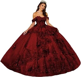 ZHengquan Off Shoulder Quinceanera Dresses 3D Flowers Puffy Sweet 16 Ball Gowns Beaded Ruffles Prom Dresses with Bow