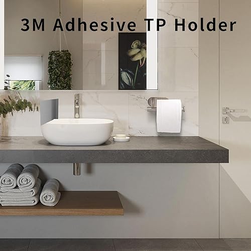 Miniatura 2 de Paquete de 2 soportes para papel higiénico autoadhesivo, soporte de pared para baño y baño, sin taladrar SUS304, plateado inoxidable