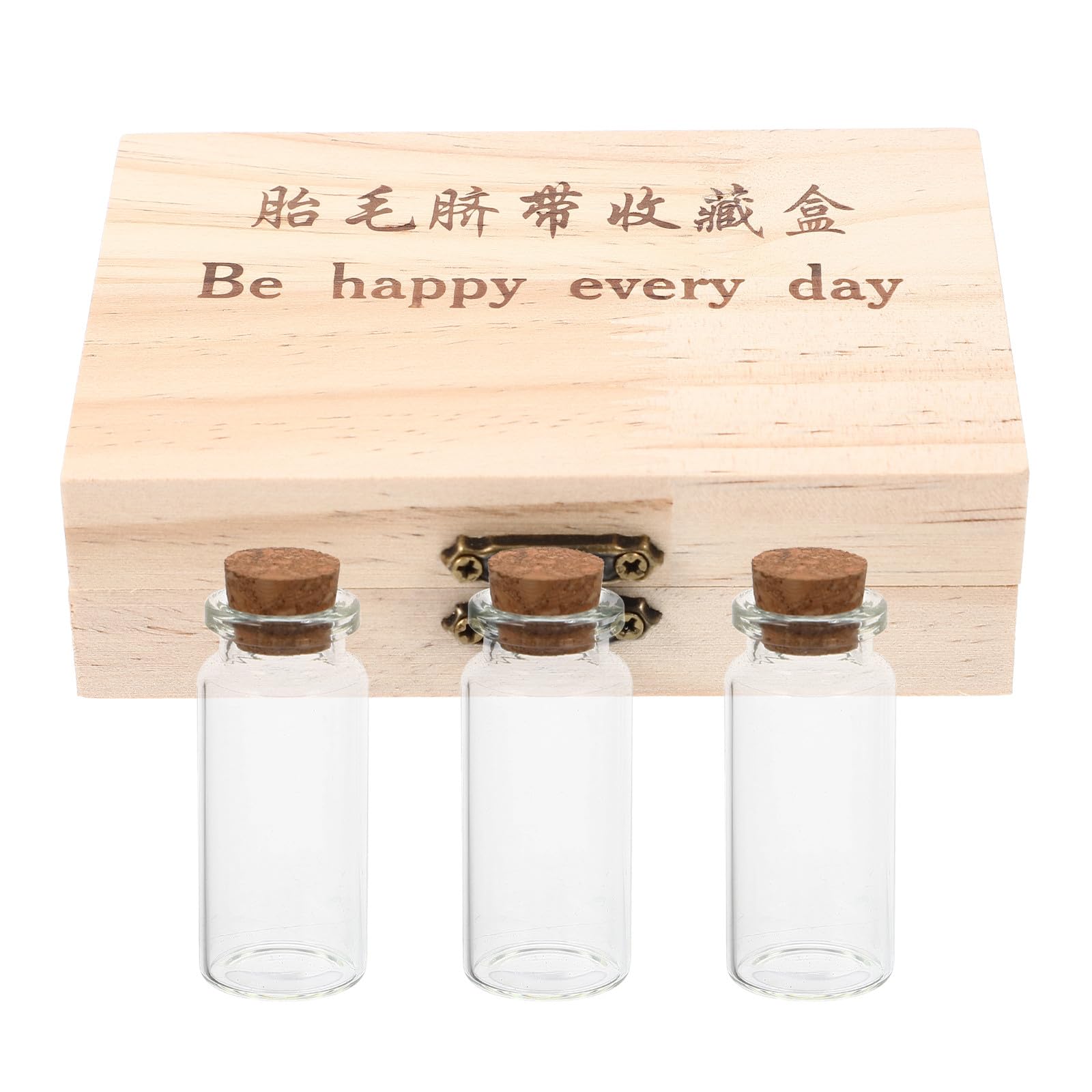 MERRYHAPY 3 Bottles Fetal Hair Organizer Cord Storage Box Wooden Preserving Box Long Term Storage Preserve Umbilical Cord Glass Home Decoration Keepsake
