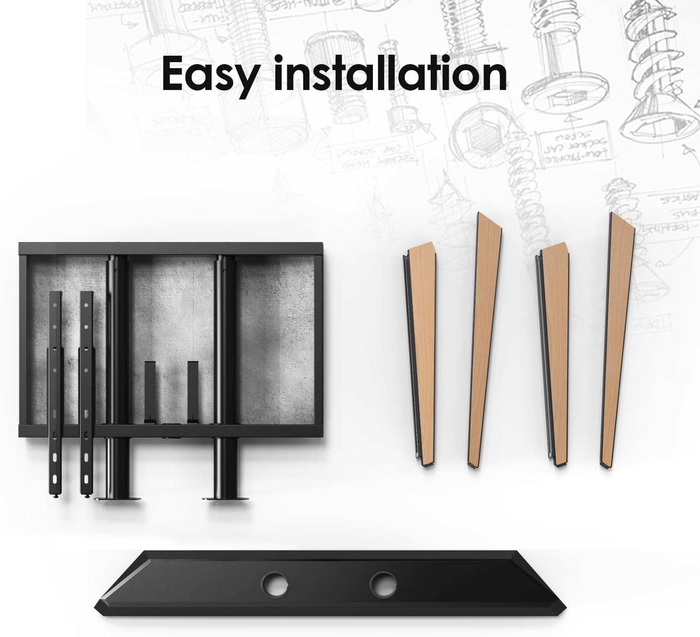 FITUEYES Design Modern TV Stand for 65-88 inch TVs, Floor Stand with Cable Management, Easel Stand for LCD/LED Flat Curved Screens, Wood Iron TV Furniture, Picasso Series