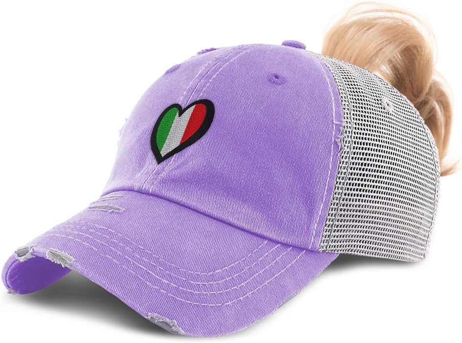 Speedy Pros Ponytail Cap Women's Baseball Cap Embroidered Italian Italy Heart Flag Embroidery Cotton
