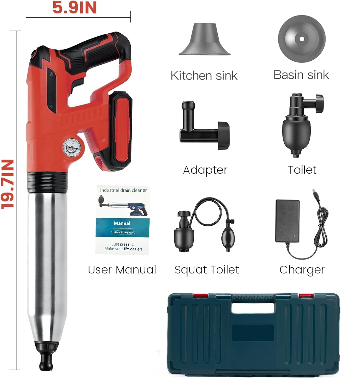 Electric Toilet Plunger - Heavy Duty High Pressure Air Drain Cleaner Tool, Plungers for Bathroom，Kitchen and Toilet ，Drain Clog Remover Tool- Easy to Use with Exceptional Results