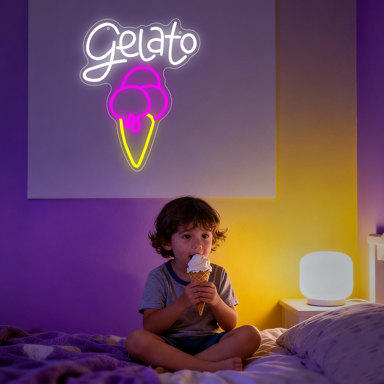 Cartello Neon Gelato con Luce LED per Decorazione da Parete Ice Cream Neon Sign Luce al Neon per Bevande Frozen Ristorante Illuminazione per Gelateria Bar Café Club Decorazione