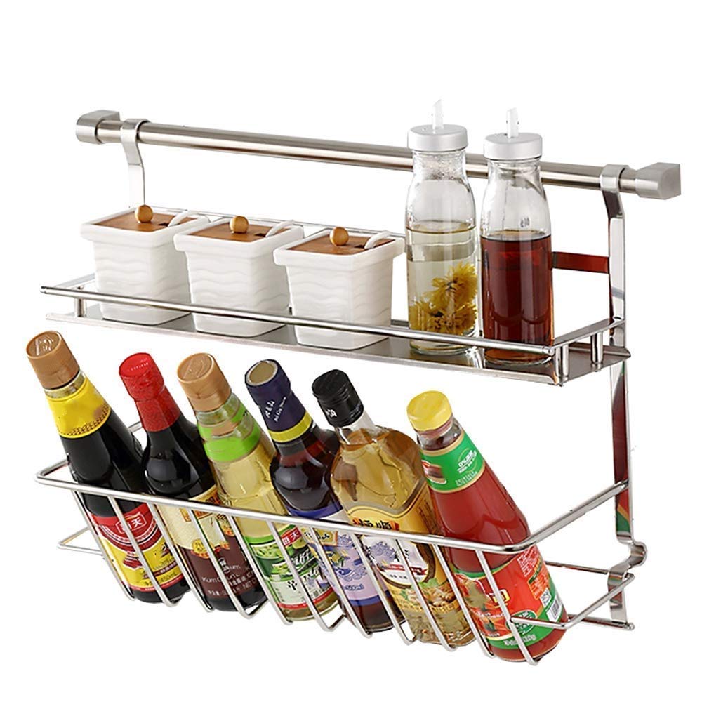 Étagère de cuisine en inox 304 pour épices avec un design mural double niveau durable
