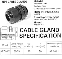 Vista 5 de Prensaestopas PENGLIN - Conector de cable de nailon NPT de 1-1/2 pulgadas, conector de cable de alivio de tensión, tuerca de bloqueo ajustable
