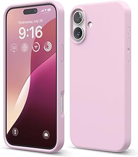 جراب حماية خلفي سيليكون سائل بتصميم رفيع مضاد للصدمات والخدش ببطانة ناعمة مايكروفايبر متوافق مع موبايل آيفون 16 (وردي)