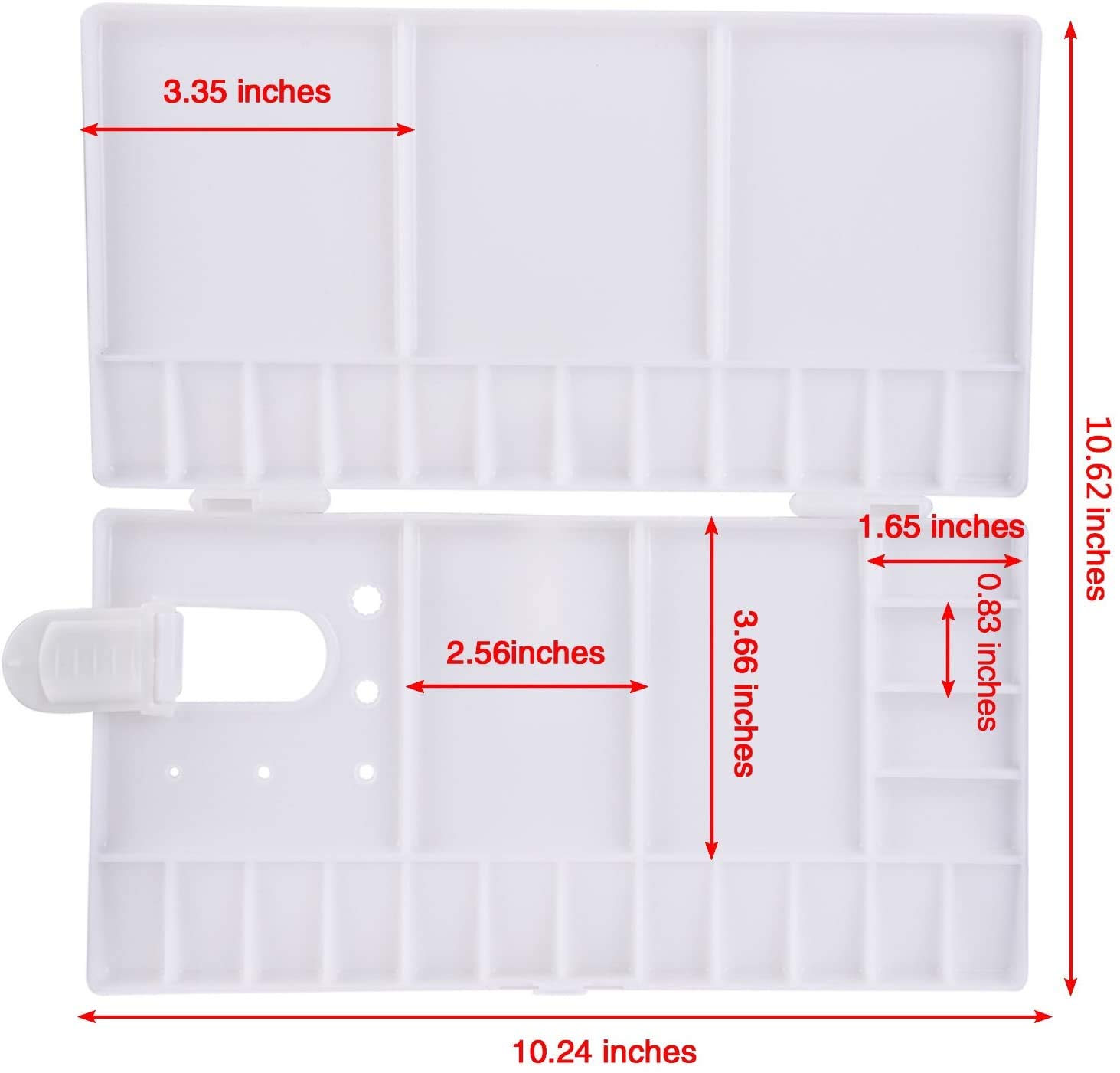 SUNIY Watercolor Palette Folding Paint Tray Plastic Painting Pallet with 33 Compartments, Thumbhole and Brush Holders, White - Image 2