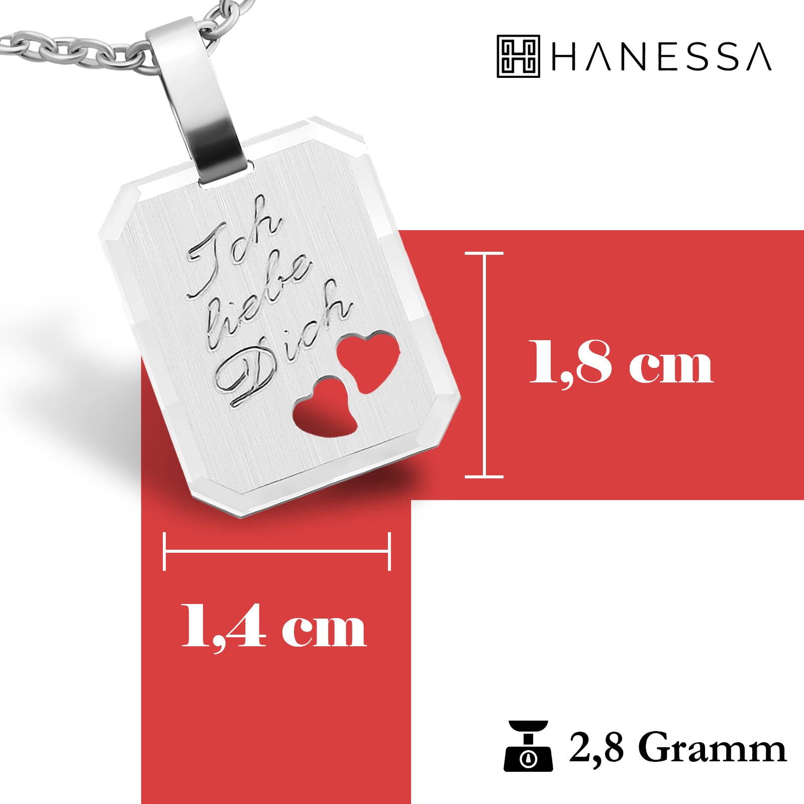 925 Sterling Silber Kette mit Gravur 42 + 3 cm mit Anhänger "Ich liebe Dich" Herz in silber - Personalisierte Halskette Damen Silberkette Schmuck - Geschenke personalisiert