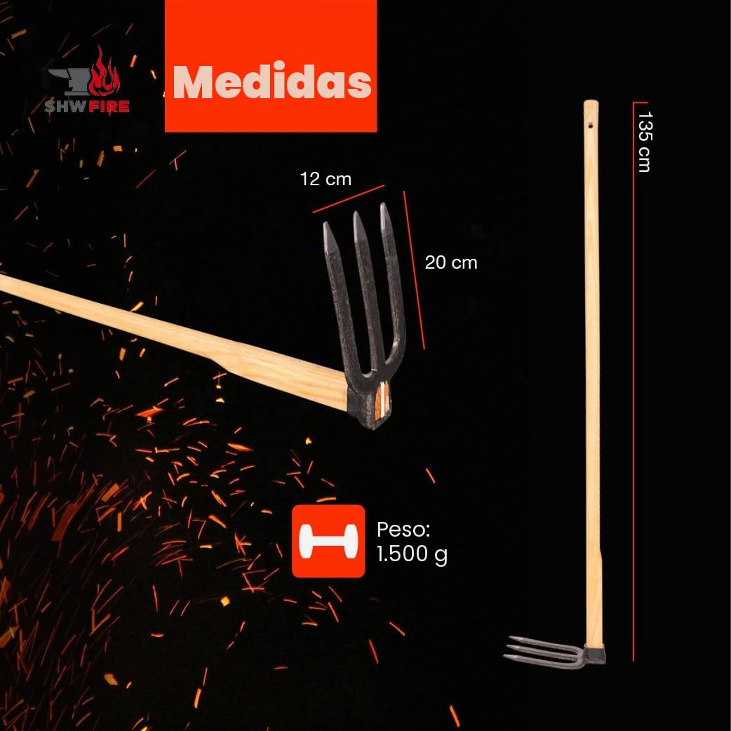 SHW-FIRE Karst 59056 - Azada de jardín (3 dientes, punta con mango de madera de fresno, 135 cm)