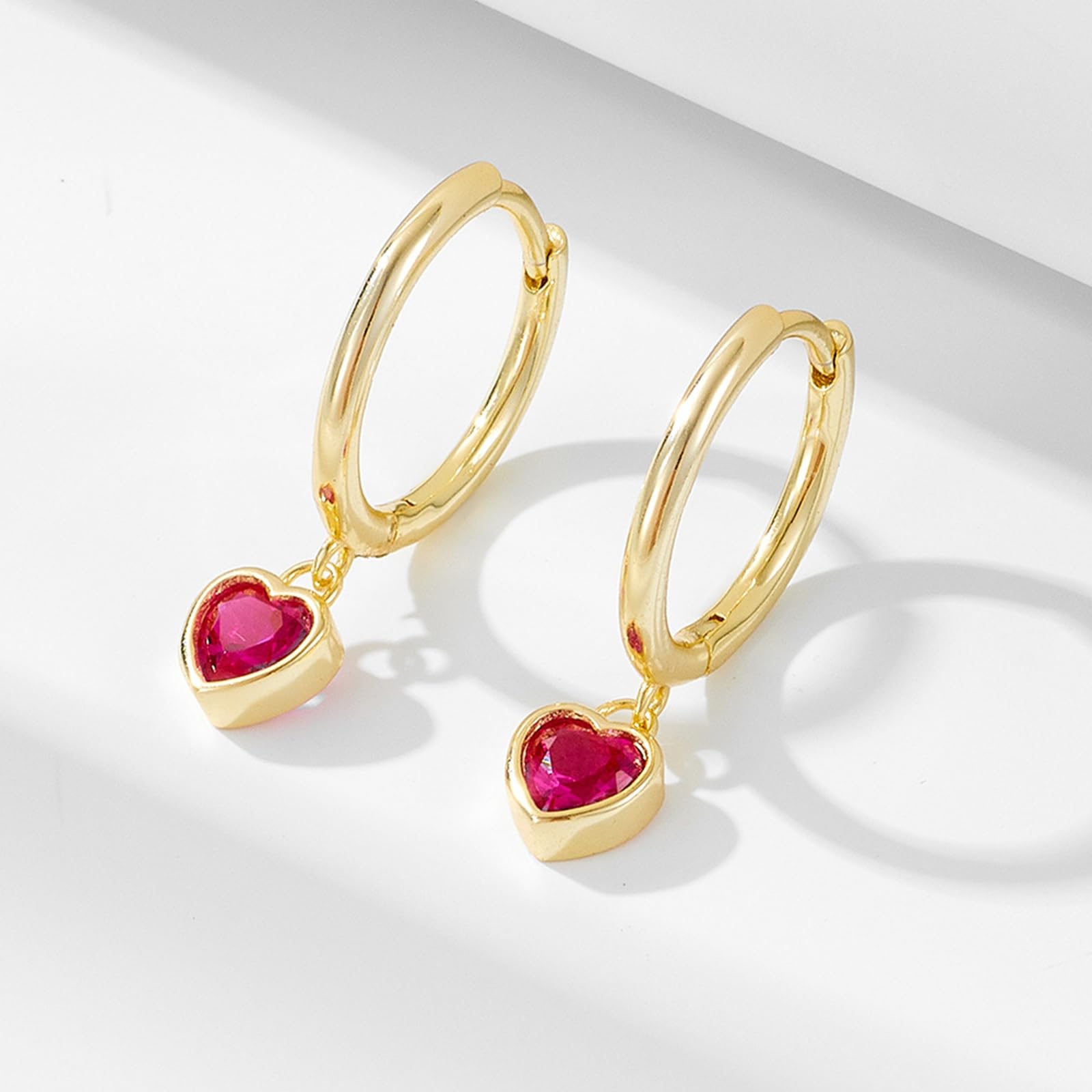 Pendientes colgantes de oro blanco para mujer, oro amarillo y platino, con forma de corazón, rubí creado en laboratorio