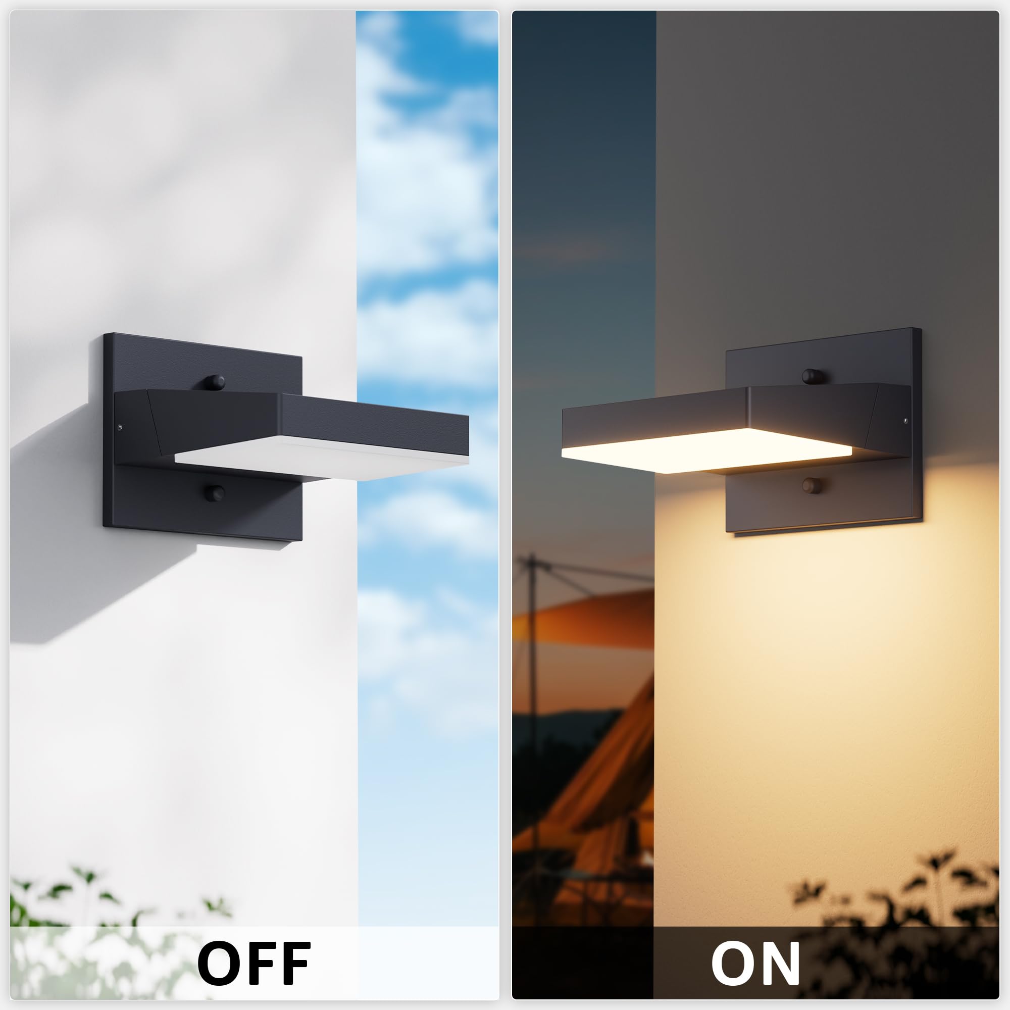 Aipsun 24W LED Lámpara de Pared Interior/Exterior,2PCS Aplique de Pared con panel LED giratorio, Apliques IP65 impermeable, Lámparas de Pared Blanco cálido 3000K,Antracita