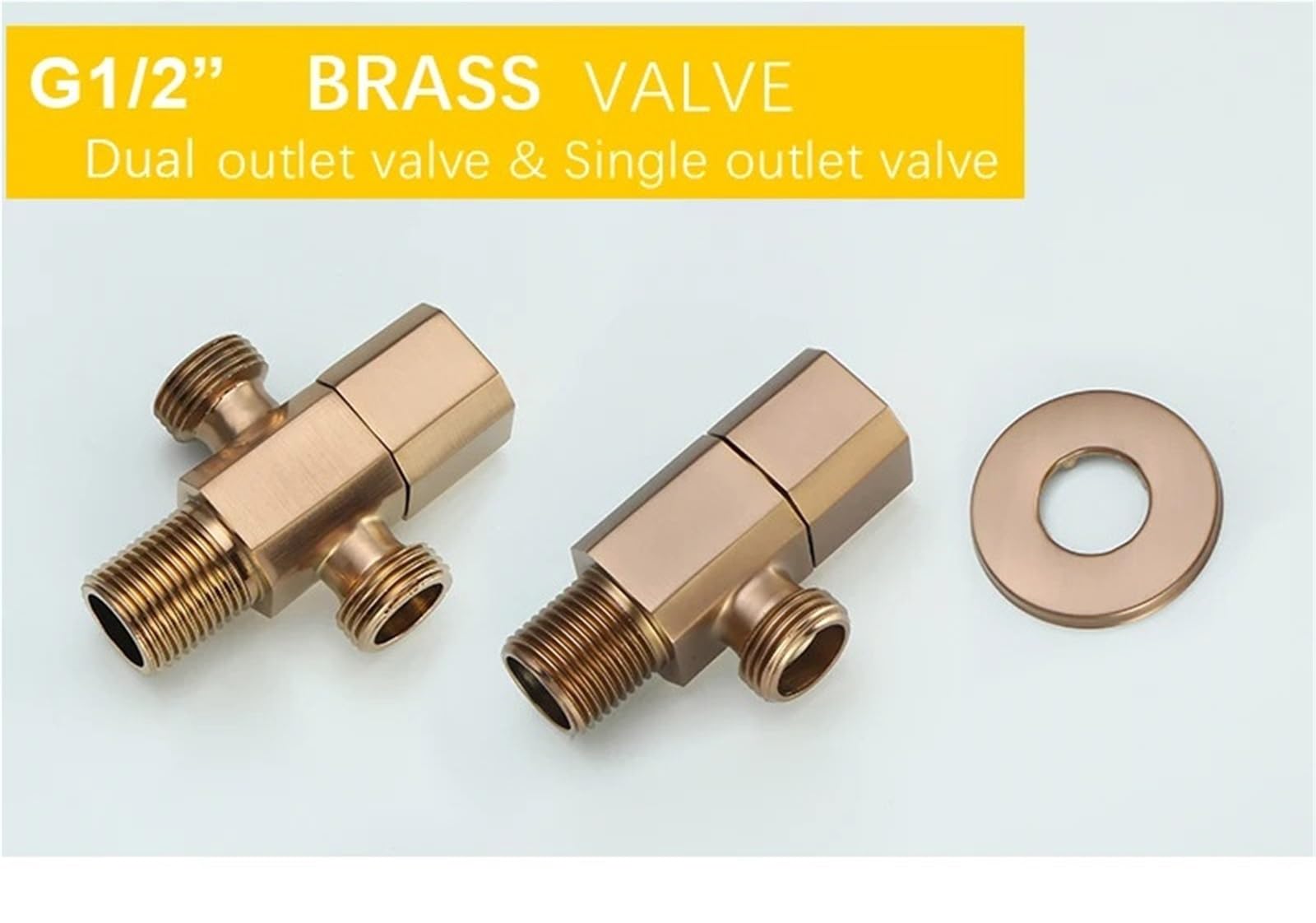 Válvula angular for grifo, válvula montada en la pared de latón macizo, salida doble única, accesorios baño dorados G1/2" para bafieras y duchas(Golden Dual)